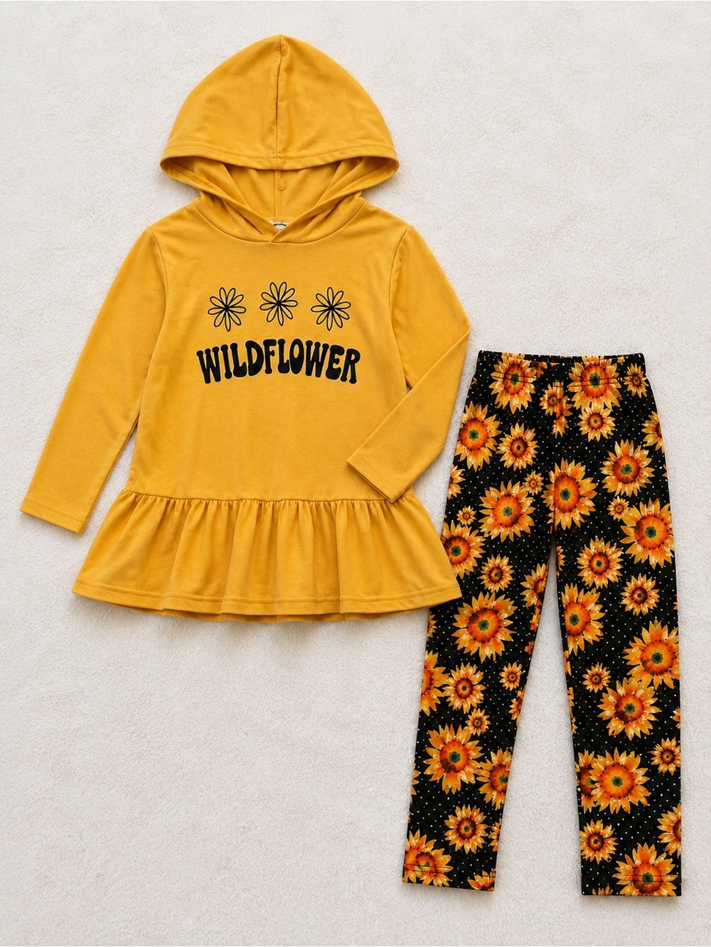 Rylee Faith Designs Wildflower Sunflower Hoodie Leggings Set Girls 6/7